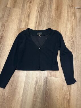 Cropped Black Women's V-Neck Button-Front Cardigan with a beaded trim